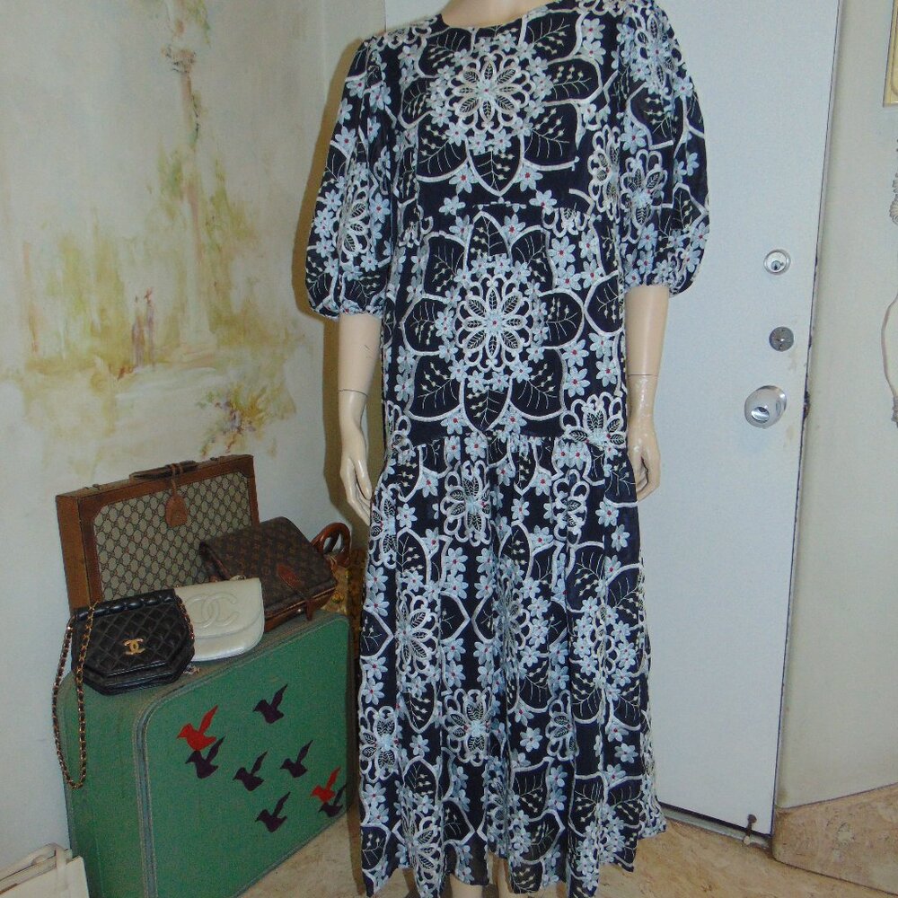 ASOS Edition Floral Embroidered Maxi Dress Puff Sleeve CottageCore Whimsical 12
